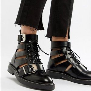 ASOS Premium Archer leather cut out ankle boots NWOT